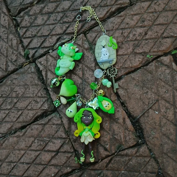 Green and Yellow Fantasy Charm Necklace - Picture 5 of 7